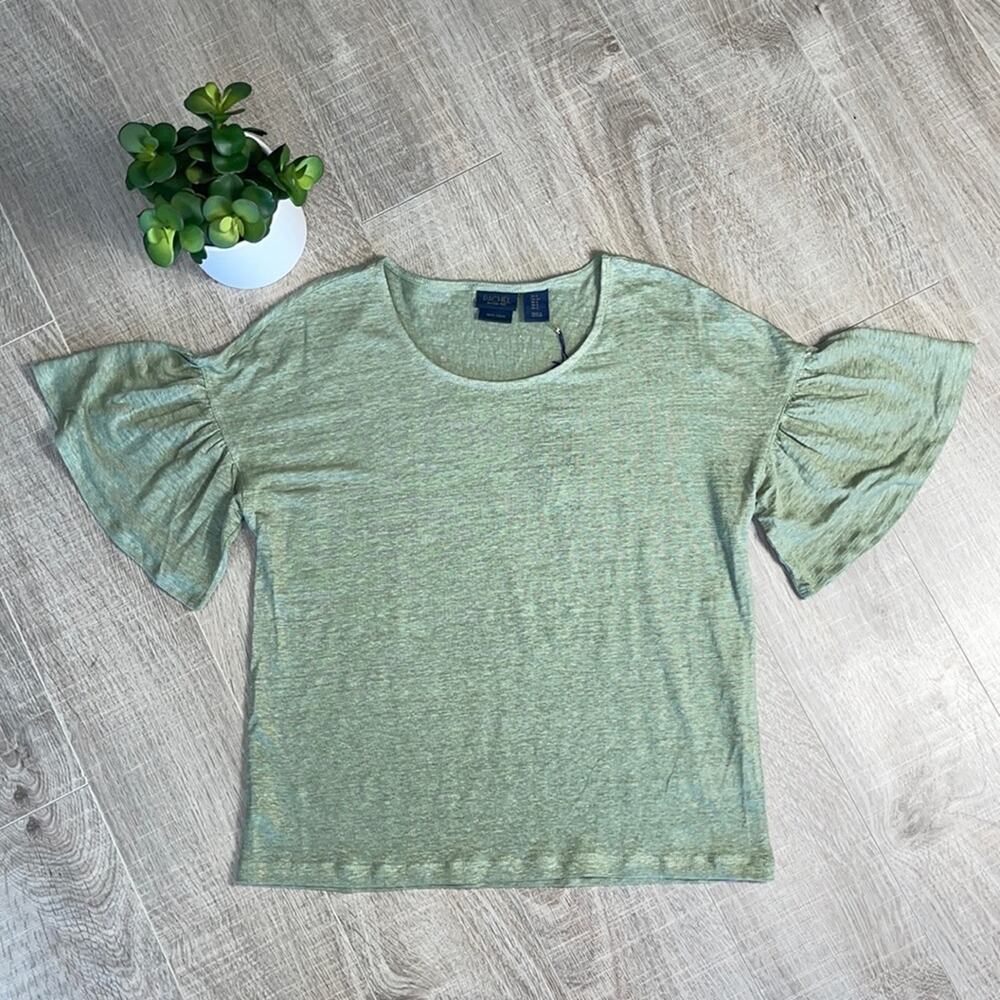 NWT RACHEL ROY Green Linen Short Flutter Sleeve Blouse Women’s